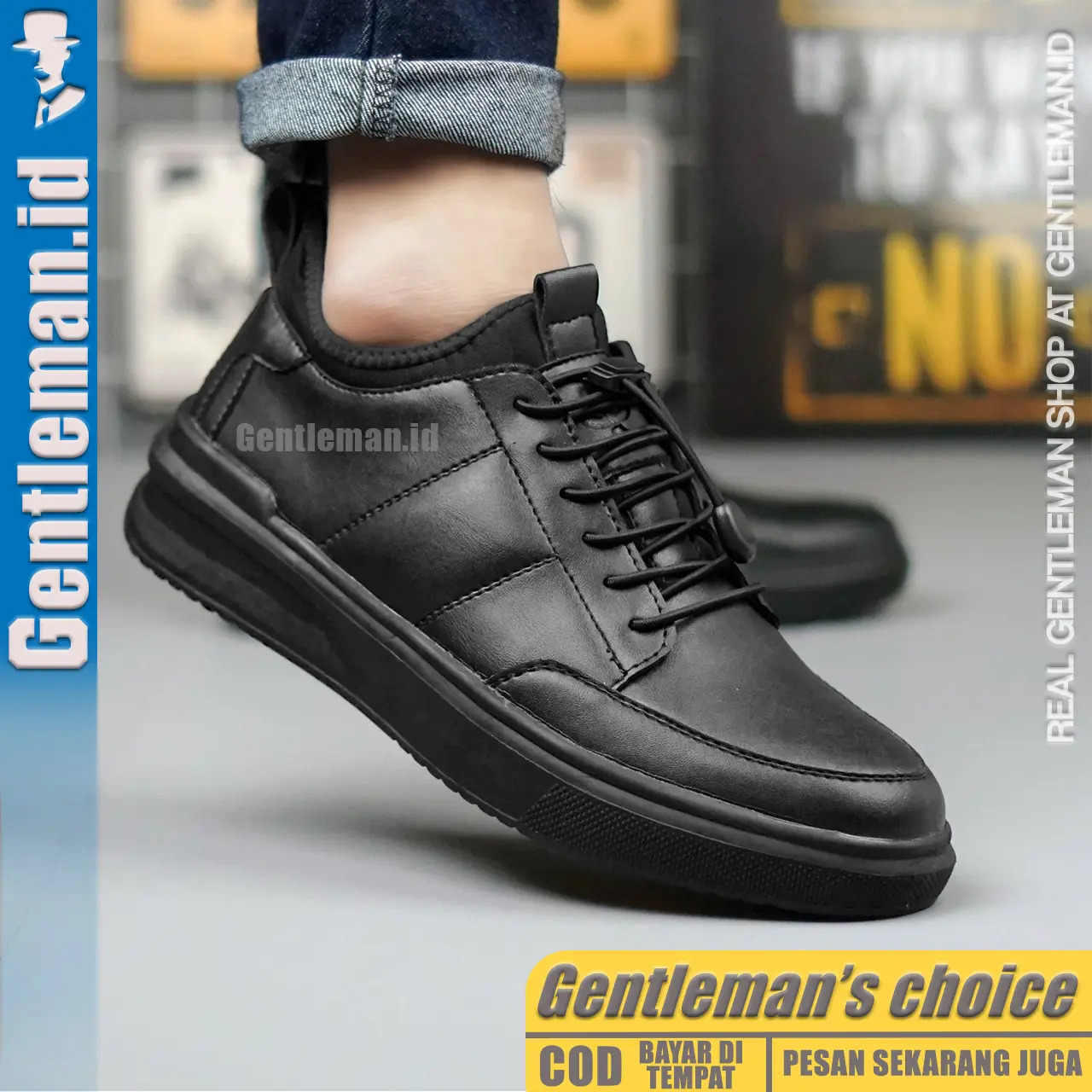 GENTLEMAN Cedric Sepatu Sneakers Pria Hitam Casual Kets kerja Kuliah - Shoes Black