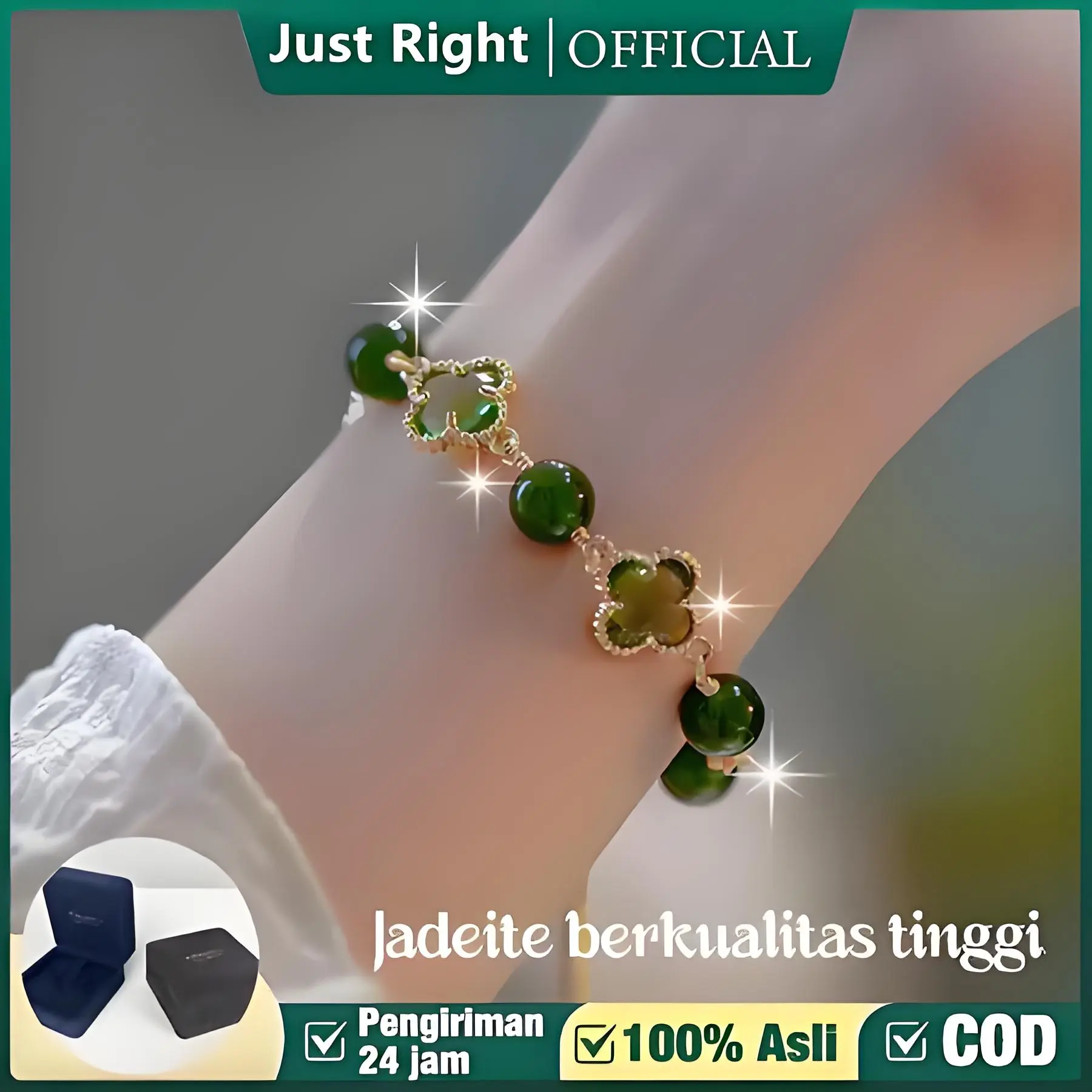 【COD Free Gift Box】JR gelang batu giok asli Retro beruntung aksesoris wanita bracelet Kacang Berlapis Emas Anti Luntur Gelang Liontin