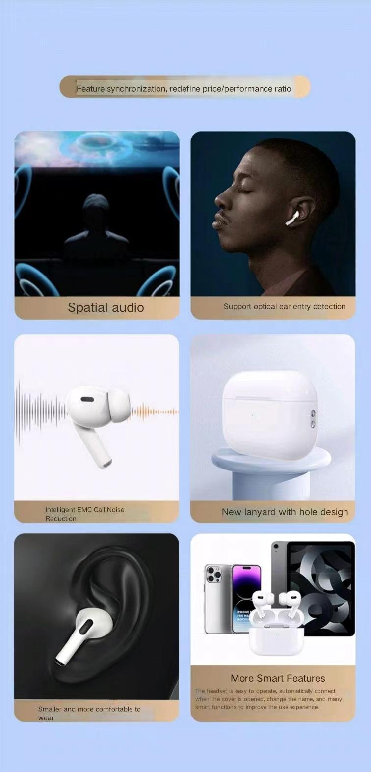 Product Introduction of Pro5 generation noise cancelling Bluetooth earphones with long battery life and wireless intelligent touch control Audio Electronic noisecancelling headphone Earbud 2