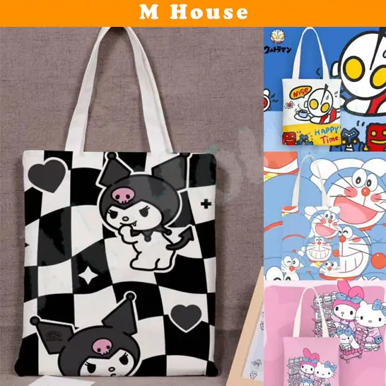 Student Bag Eco Canvas Tote Bag Tuition Shoulder Bag Shopping bag recycle bag Cartoon