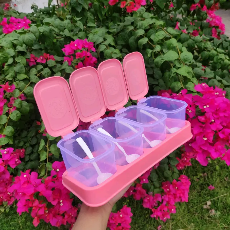 Tempat Bumbu Set 4 in 1 Wadah Bumbu Set Sekat 4 dengan Tutup dan Sendok Dapur Garam Kitchenware Salt 7