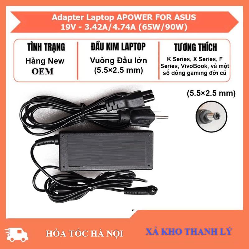 Sạc Lô Dành Cho Laptop ASUS 19V 4.7A 90W Đầu Nhỏ. Adapter Cho Máy Tính Xách Tay ASUS 90W Kèm Dây Nguồn