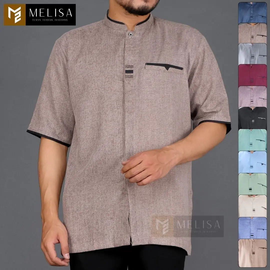 baju koko pria kemko lengan pendek bahan katun madinah size M L XL XXL XXXL XXXXL baju koko pria jumbo Kain Motif Muslim Dewasa