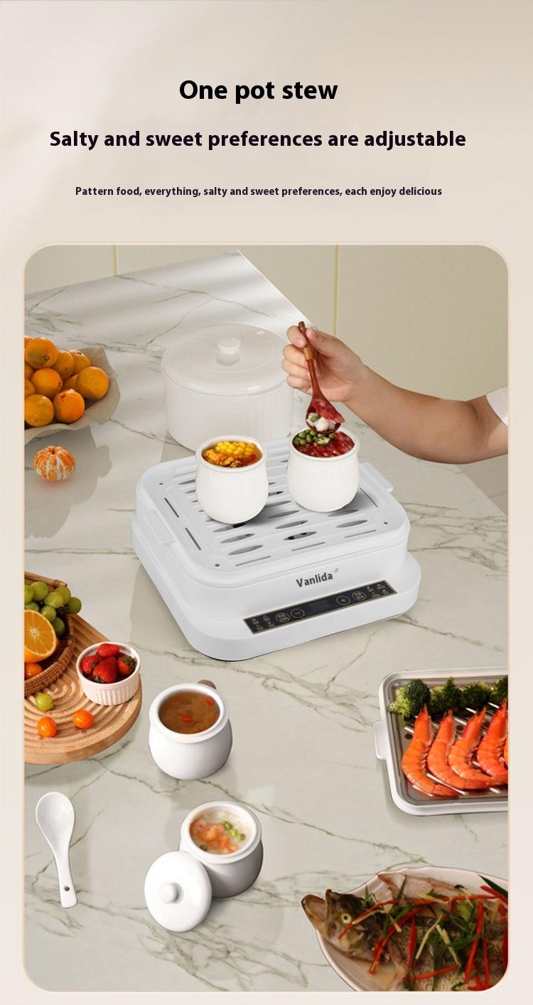 Product Introduction of The bottom of the multi-layer composite pot is quickly and evenly heated, steamed fish and vegetables are steamed out of a pot, and the lid is intelligent and timed to prevent dry burning. Protection 16