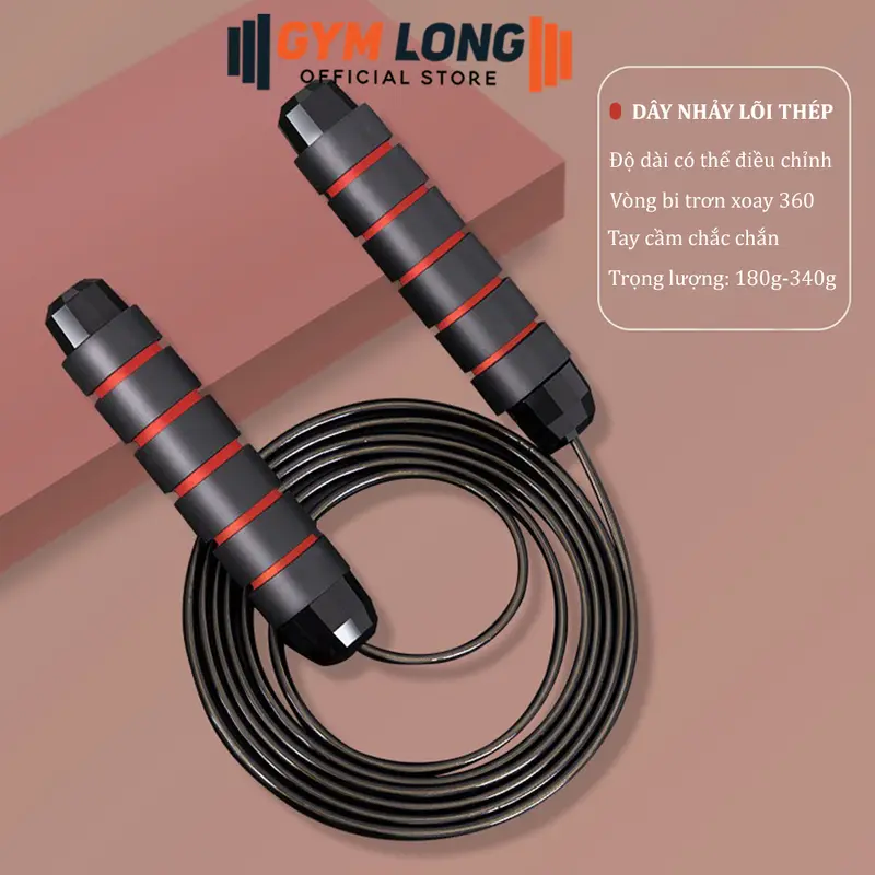 Dây Nhảy Thể Thao Tập Thể Dục Tại Nhà Bên Trong Lõi Thép Có Tạ Sắt Đầm Tay GYMLONG 4