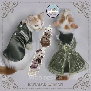 Migo Design L 56 Couple Baju Ramadan Lebaran Dress Gamis Brokat Kemeja Koko Hijau Army Sage Coklat / Pakaian AnaBul Hewan Peliharaan Kucing/Anjing Jantan Betina / Pet Costume