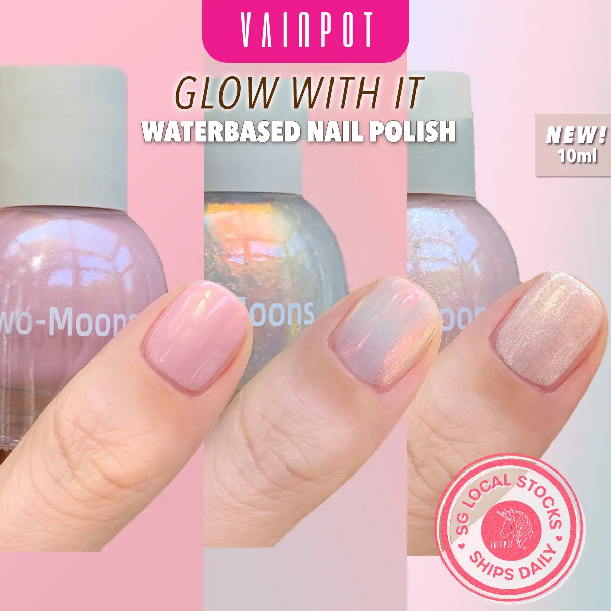 TWO MOONS Glow With It Water Based Peel Off Non-Toxic Glitter Nail Polish - 10ml
