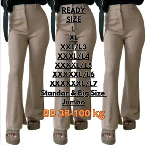 Celana Panjang Wanita HW Cutbray Knit Pants Premium Jumbo Muat BB 64- 100 Kg