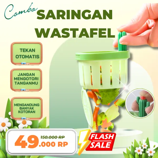 Keranjang Saringan Sampah Sink Cuci Piring Bentuk Kaktus dengan Tombol Pembuangan, Aliran Air Cepat & Praktis