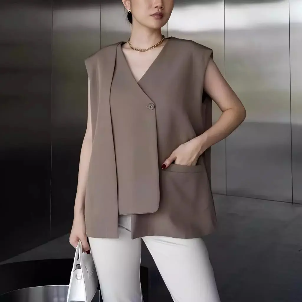 Hanny Vest Outer Rompi Wanita Terbaru - Atasan Luaran Oversize Korean Style -  Rompi Sleeveless Top Keinian kemeja
