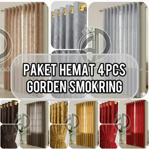 Paket 4 Pcs Gorden Polos Jendela dan Pintu Hordeng Jendela Tirai Kain Katun Korden Smokring Embos Minimalis Embos 10 lubang cincin korden Rumah Ruang Tamu