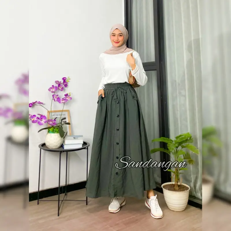 ROK PAYUNG PANJANG WANITA | ROK PAYUNG POLOS WOLFIS PREMIUM VARIAN KANCING KEKINIAN | ROK KOREAN STYLE 4