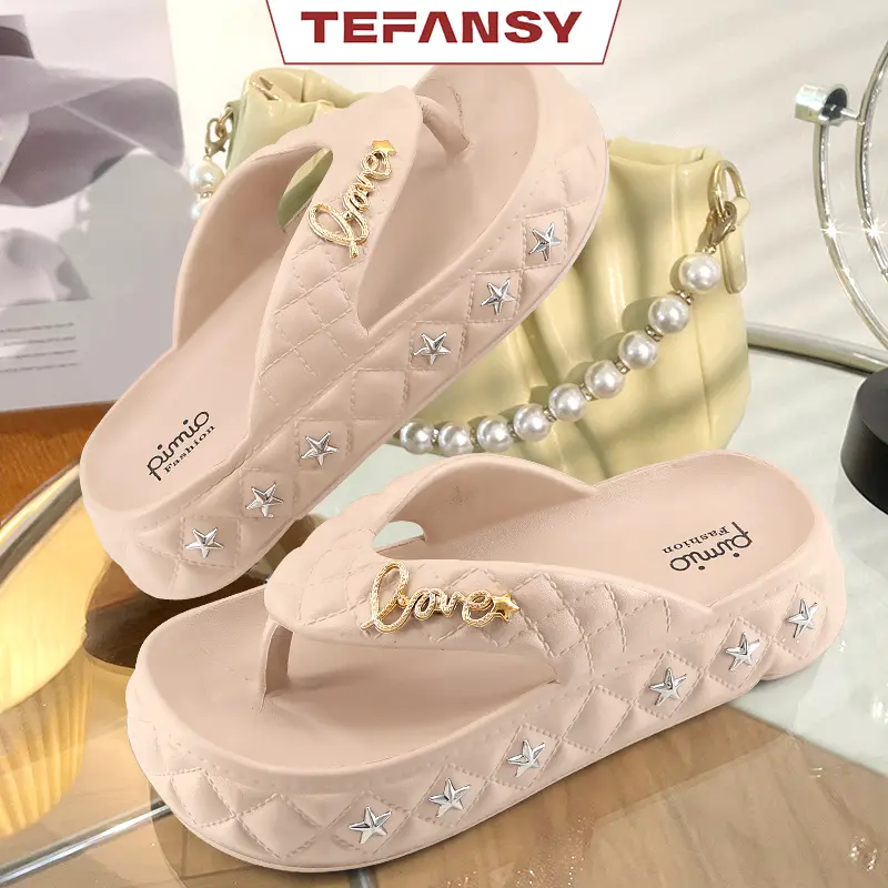 TEFANSY Sandal Wanita Karet Sol Tebal Sandal Jepit Sandal Jepit Wanita Sandal Wanita EVA Atas Tinggi High Shoes