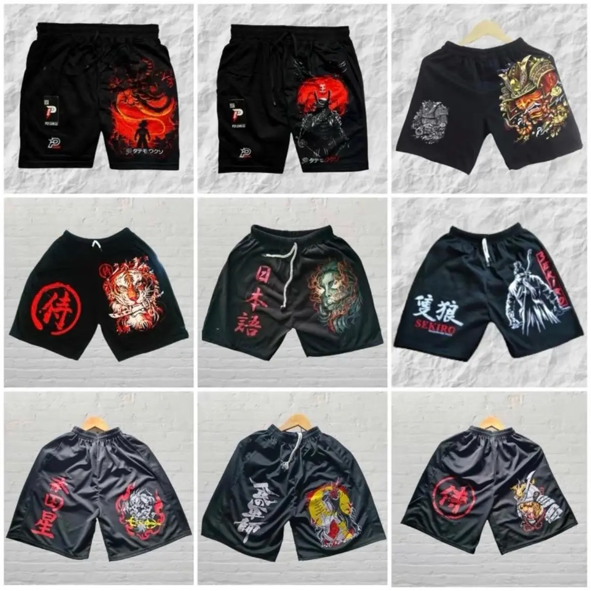 90ribu 12 pcs BOXER KARAKTER JEPANG pria wanita unisex Celana kolor premium santai sport voli slim Fit Hitam Melar Pantai Sablon Shorts sku17
