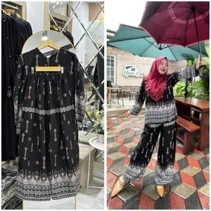 BAJU SETELAN ONESET Lengan Panjang Motif Baru Rayon Premium Anti Luntur Cocok untuk Daily Wear Remaja hingga Dewasa Bahan Lembut Adem Busui Friendly dengan Ziper - Wanita