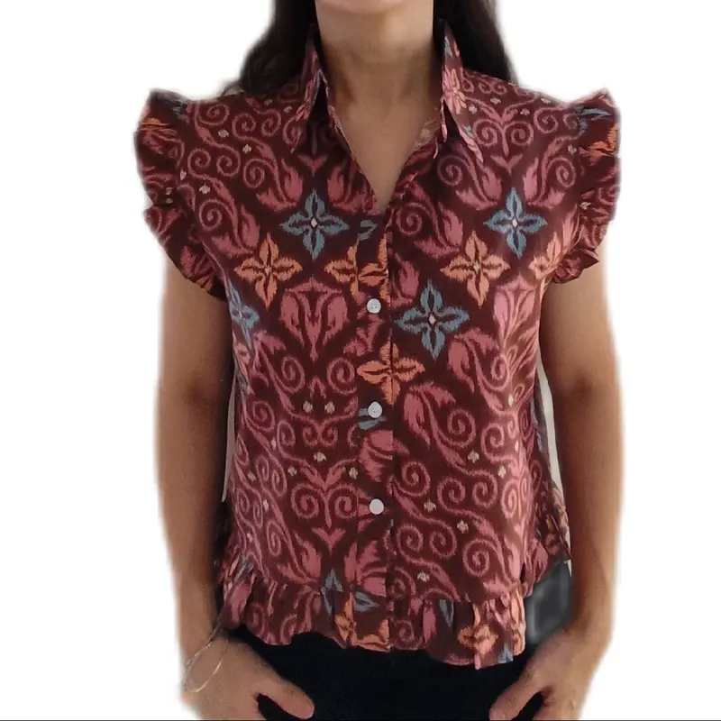 Baju Batik Lengan RUFFLE (LD 98CM) Atasan Wanita Formal Kancing Motif Nyaman baju batik crop blu s blouse 1