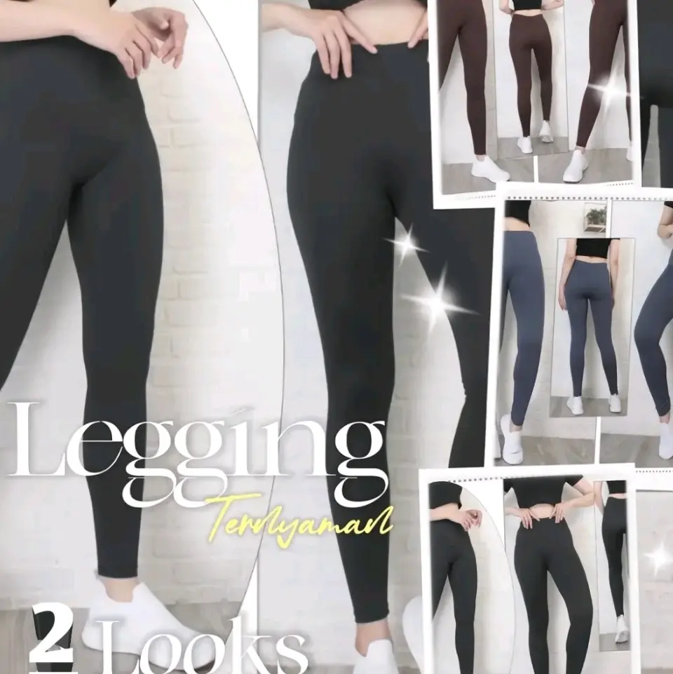 PAKET 2 PCS LEGING POLOS LEGING CELANA PANJANG WANITA - Spandek Jersy, Legging Hitam