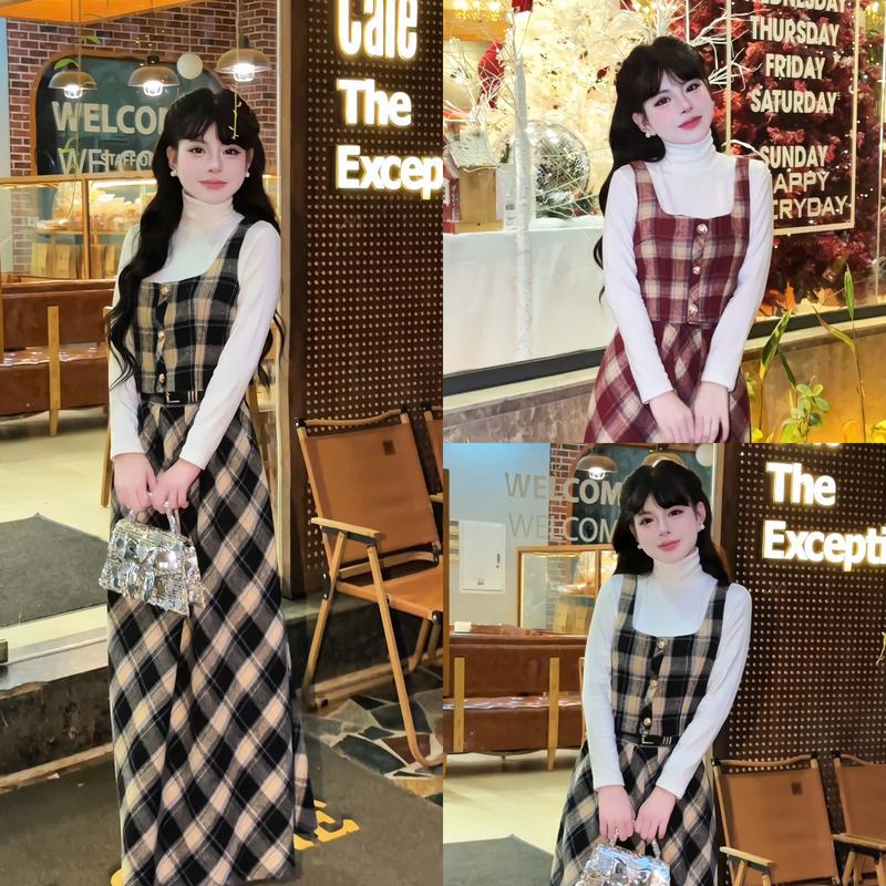  Set 4 chi tiết A51  áo cổ lo áo gile  váy xoè đai  set dạ lông kèm áo cổ lọ 