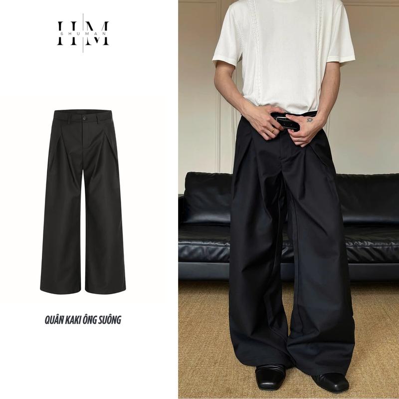  Quần âu nam kaki cạp chun ống loe nhẹ xếp ly tôn dáng suông rộng vải kaki cao cấp trẻ trung SIXHUMAN HMQ17 