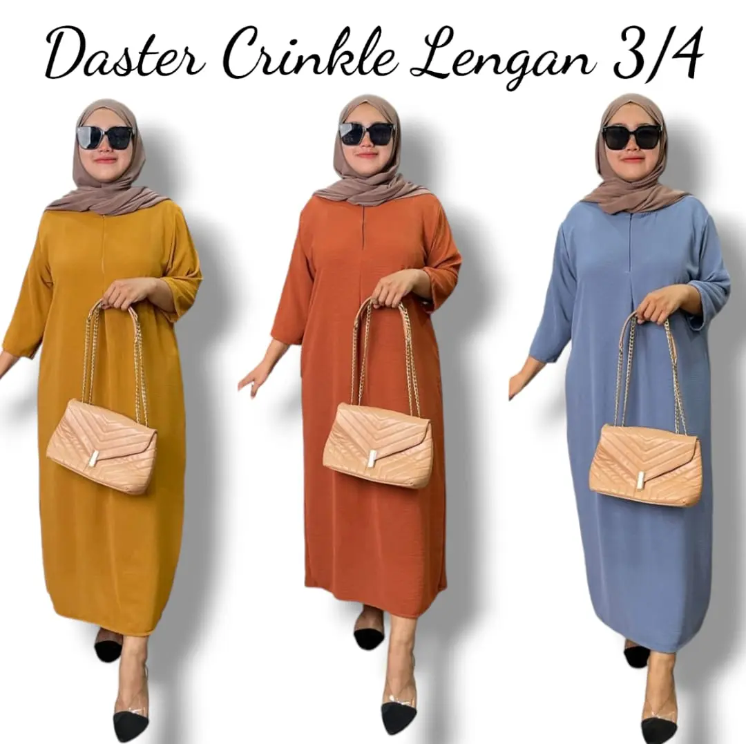 Paket 4Pcs Daster Lengan 3/4 Cringkle Airflow Premium Hitam Crinkle Wanita
