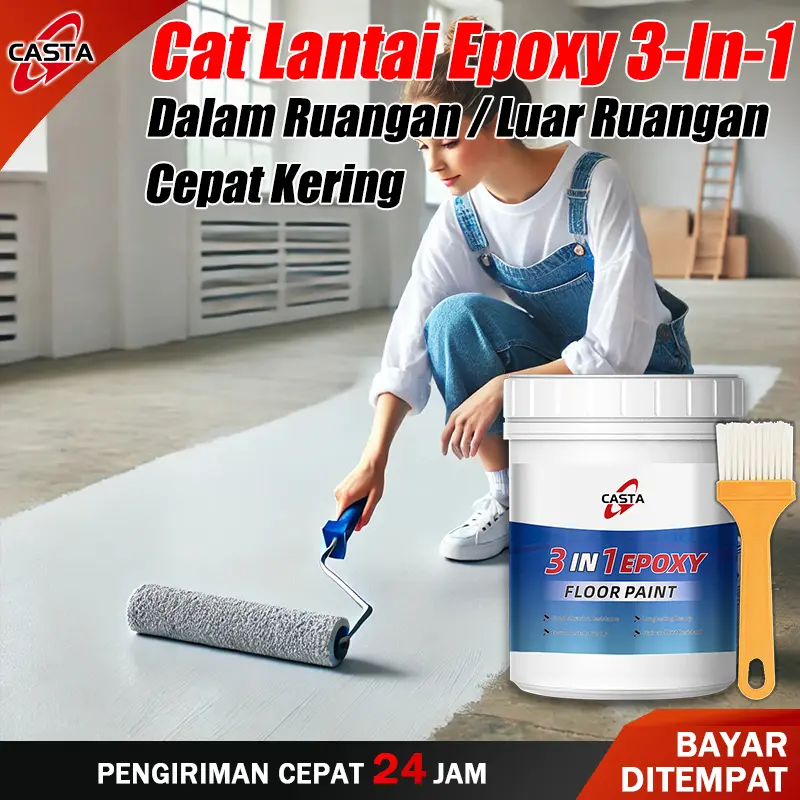 CASTA Cat Lantai Epoxy Berbasis Air 3 In 1 Tahan Aus Tahan Air Untuk Lantai Semen Dalam & Luar Ruangan (1KG)