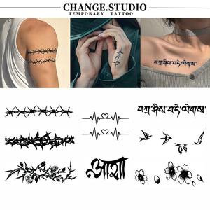 รอยสักชั่วคราว ดีไซน์ ECG หนาม Zaxid ติดทนนาน 15 วัน กันน้ำและกันรอยขีดข่วน สติ๊กเกอร์รอยสัก