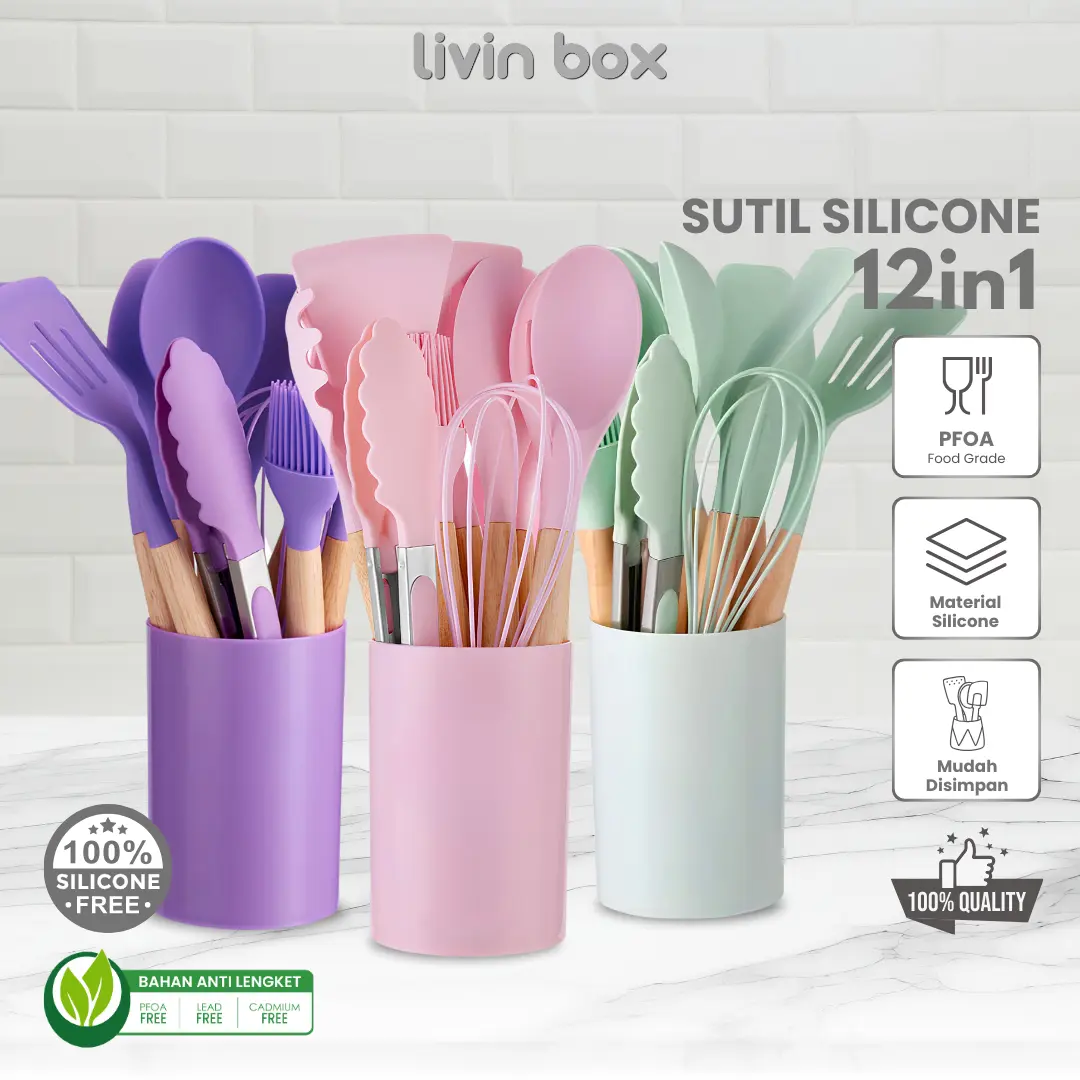 Silicone Utensil Set Spatula Sutil Set Silicone Tahan Panas Satu Set Spatula Masak Kitchenware