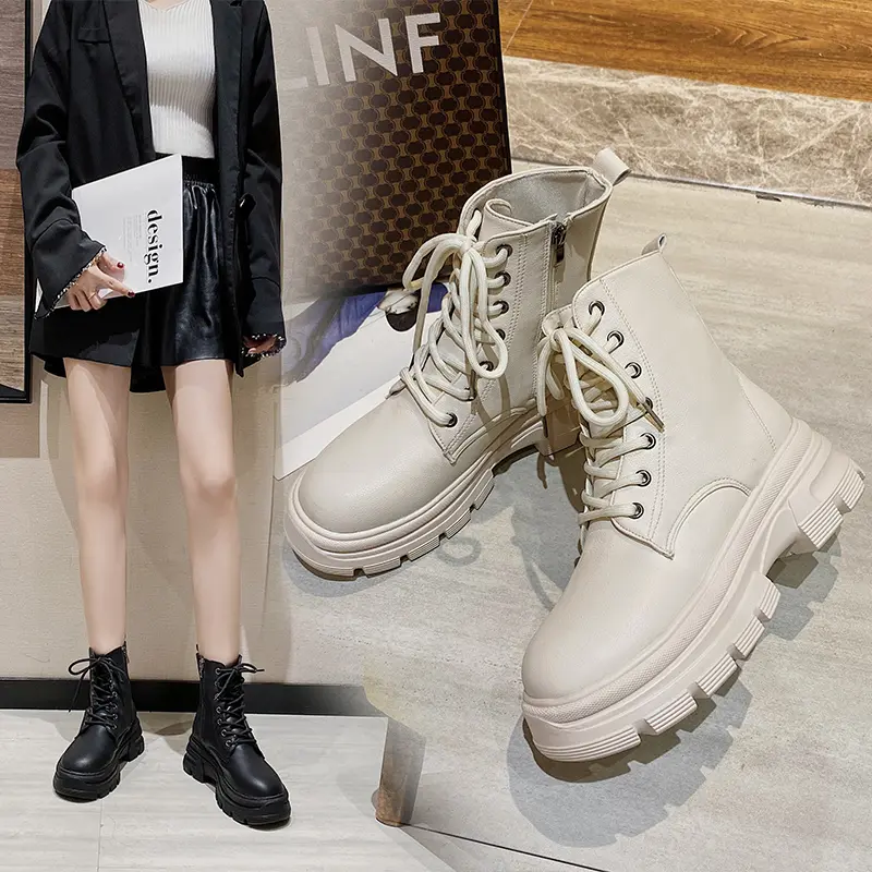 Boot Martin, JINxCHOY SHOES, Thời Trang, Cùng Phong Cách Với BLACKPINK, Buộc Dây, Đế Dày, Da PU, Thoáng Khí, Ấm Áp, Phong Cách Cơ Bản, Dành Cho Nữ, Chiều Dài Ngắn, SS24 GiàY Bốt Cổ Cao 3
