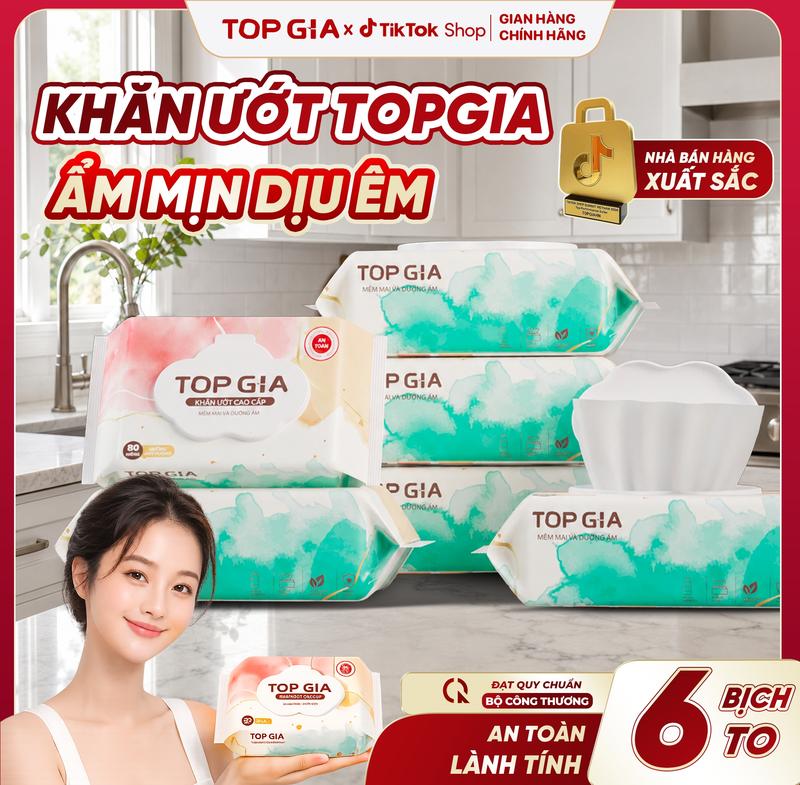 (KHÔNG CỒN - KHÔNG MÙI HƯƠNG LIỆU) Thùng Khăn Giấy Ướt TOPGIA 6 Bịch TO, Khăn Ướt Ban Mai Mềm Mại Rút An Toàn Lành Tính,Mẹ Tin Dùng, Khăn Ướt Đa Năng Để Bàn ĐẠT QUY CHUẨN CỦA BỘ CÔNG THƯƠNG (KU) #khanuot #topgia #khangiayuot