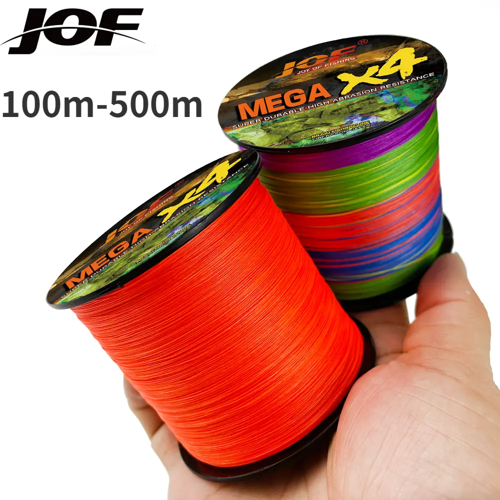 Dây Câu Cá Bện PE Nhiều Sợi, 4 Sợi, 100M, 300M Và 500M, Dệt Câu Cá Siêu Lực, JOF