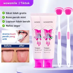 wowsmile Gel Pembersih Lidah - Gratis Sikat Lidah - Rasa Peach Mint - Menghilangkan Bau Mulut - Membersihkan Lidah - Nafas Segar - Pembersih Mulut