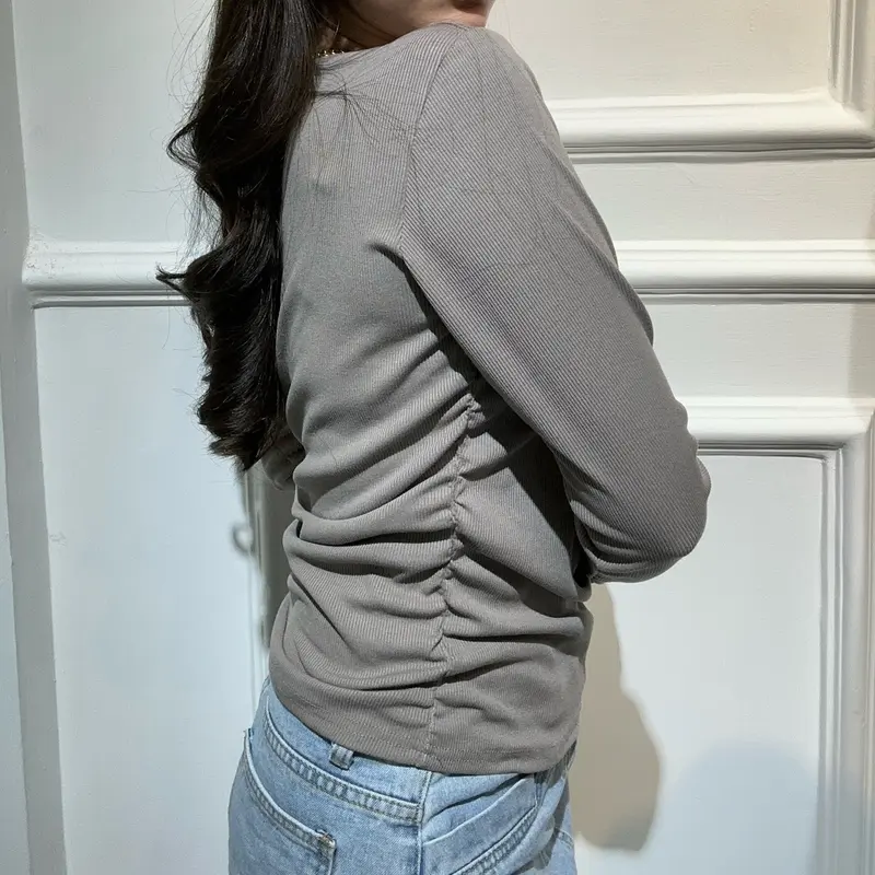 Gienelabel - Mora Knit Top | Baju Atasan Lengan Panjang Wanita Kerut Samping | Long Sleeve Srunchie Basic Rib 5