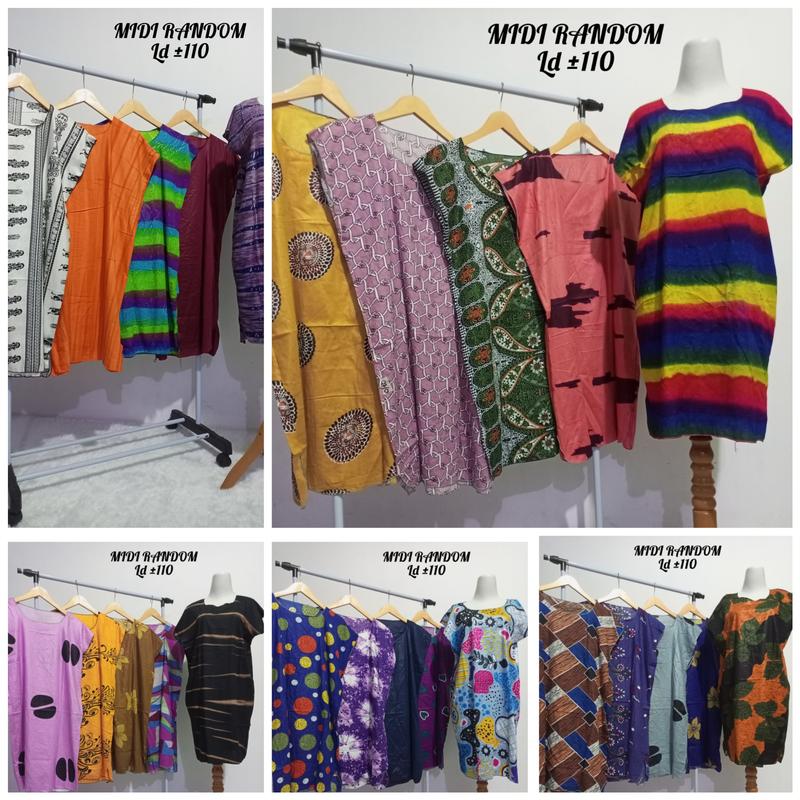 Paket Usaha 8pcs Daster Midi Rayon Santung - LD ±110 cm, Pj ±90 cm Motif Rayon 2