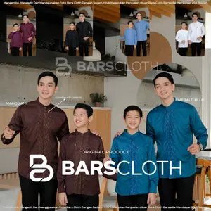 BarsCloth Baju Koko Couple Ayah Dan Anak Laki Laki Lengan Panjang Bahan Toyobo Import Premium Kombinasi Embos Warna Mahogany Emerald Dan Burgundy Terbaru 2026