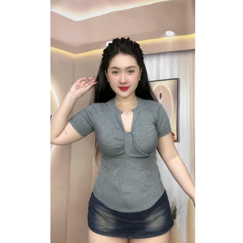 Áo thun xoắn cổ tay ngắn phong cách trẻ trung năng động chất thun tăm [TN431]