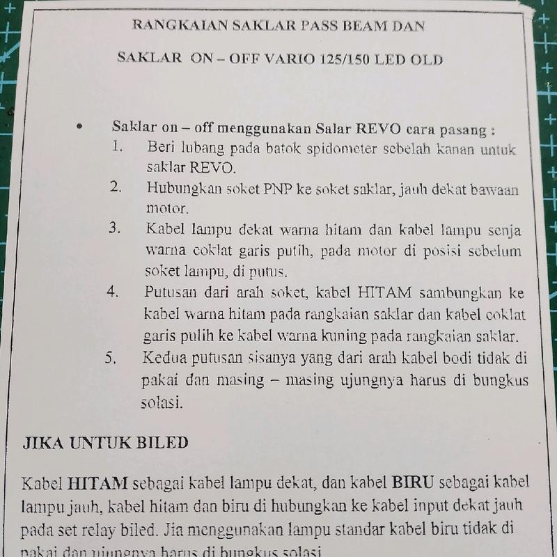 Rangkaian saklar on off dan passbeam vario 125/150 led old 90%PNP 5