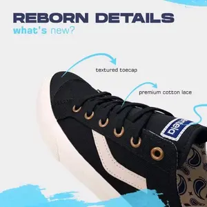 Ventela Reborn Low Reflective Black Natural Pria distro Canvas Sneakers Casual Karet Shoes Slip Resistant Casual Trainers sepatu hitam putih
