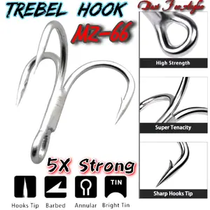 ECERAN Treble Hook MZ 5X Strong Tin Matte Short Shank [TH04]