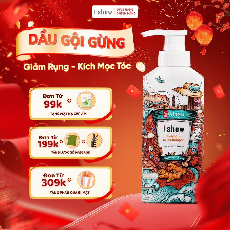 KÍCH MỌC TÓC Dầu Gội Gừng I SHOW Giảm Rụng Tóc Kiềm Dầu Sạch Sâu Thành Phần Thảo Dược Lành Tính 300ml