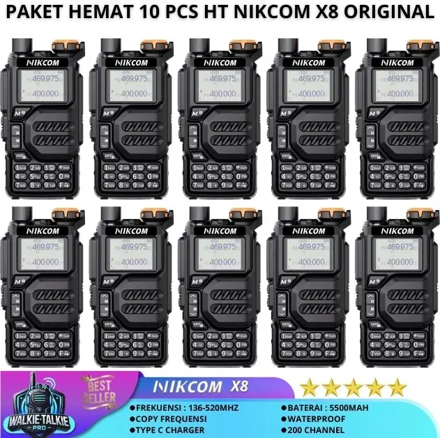 NIKCOM X8 10 Pcs Lebih Hemat | HT Walkie Talkie Jarak Jauh 10KM | 10 Watt | Baterai 5500mAh | Charger Type-C