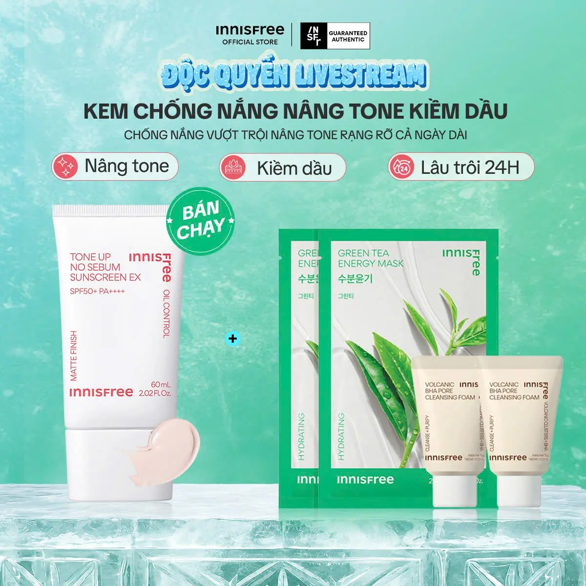 Innisfree x Hannah - Kem chống nắng nâng tông kiềm dầu INNISFREE Tone Up No Sebum EX SPF50+ PA++++ 60mL