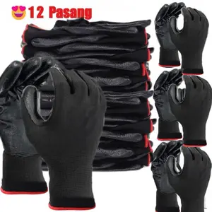 [12 Pasang] SARUNG TANGAN  NYLON LATEX  ANTI SLIP KACA ANTI GORES SAFETY HAND GLOVES