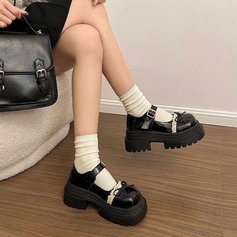  Chunnhy Shops Giày Lolita nữ đế cao 7cm NABI quai cài viền ren phối nơ xinh xắn hottrend 2025 