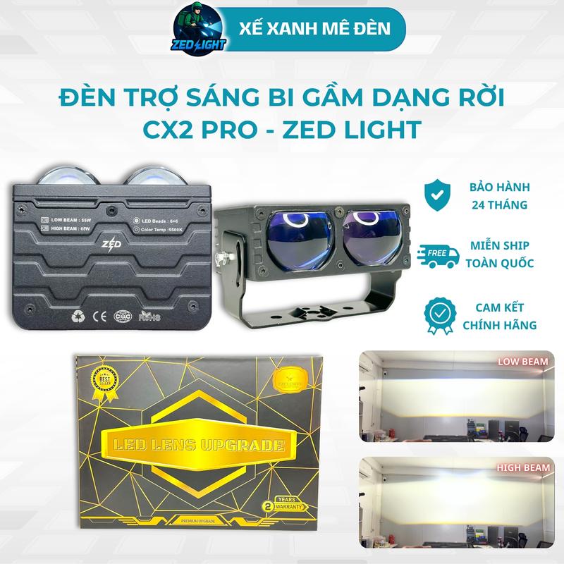 Đèn Gầm Dạng Rời CX2 Pro ZED LIGHT Lắp Oto Xe Máy Xe Tải - 65W Ánh Sáng Trắng 5500K Có Pha Màn Chập Chiếu Xa 200m Chống Nước IP68 - Đèn LED