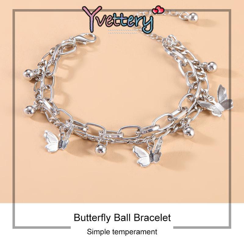 [❤️COD]Fashion Manis Gelang Bola Kupu-kupu Temperamen Sederhana Gelang Lapisan Ganda Rumbai—Yy 3