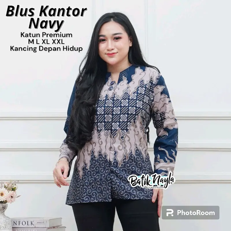 Blus Batik Wanita Atasan Batik Wanita Kantor Kawung Manggar Abu Cumi Sakura 5