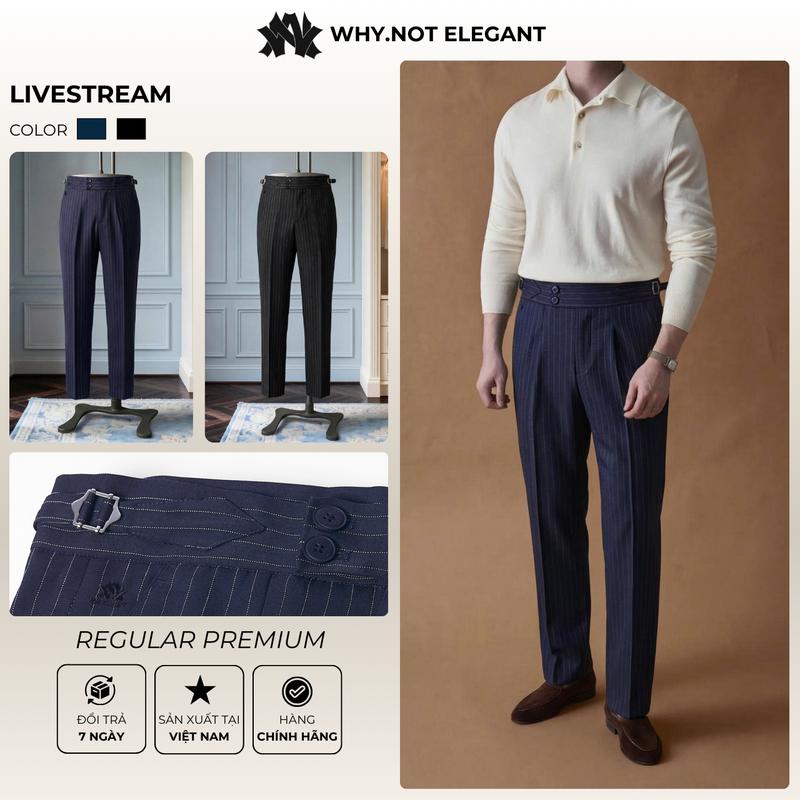 LIVE Quần Âu Nam Kẻ Sọc Sidetab Quần Tây Nam Sidetab Đen Quần Âu Nam Baggy Màu Xanh Khuy Kéo 2 Bên - 2 Màu Hottrend QABGST Nam Menswear Pants WHY.NOT