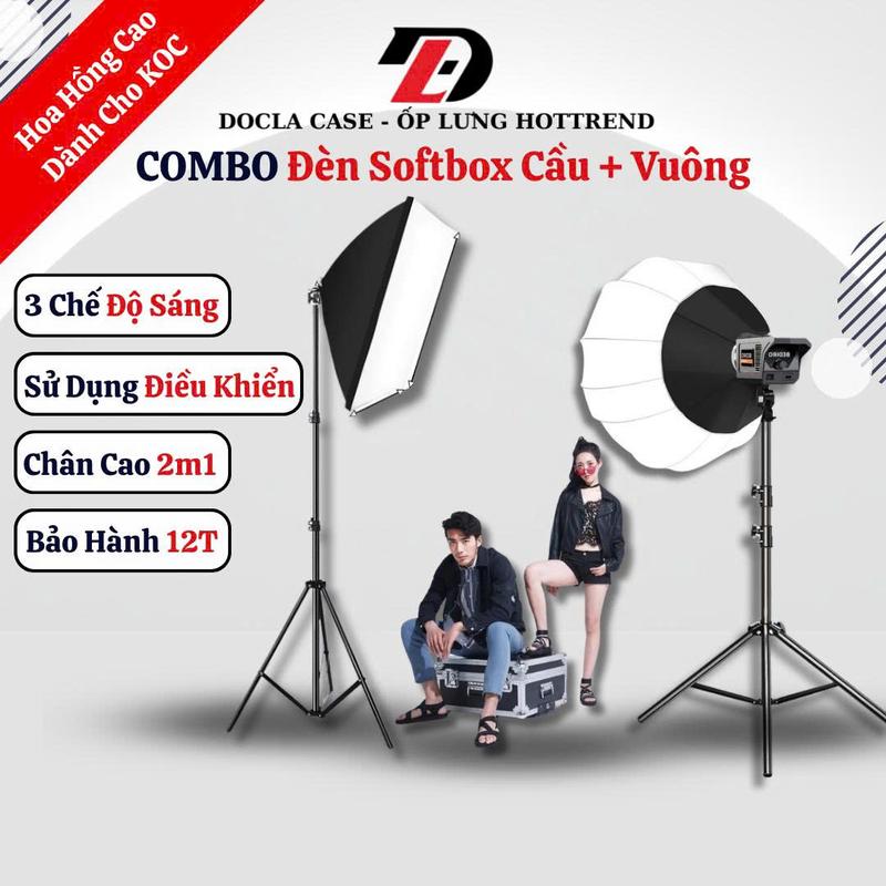 [HỎA TỐC] Bộ Livestream Chuyên Nghiệp - Combo Đèn Softbox Vuông 50x70 Chân Linco 2m1 & Đèn softbox Cầu Bediro chân linco - Phụ Kiện, Selfie DOCLA CASE