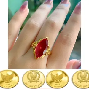 Cincin wanita model kerucut berlian merah berlapis koin 91