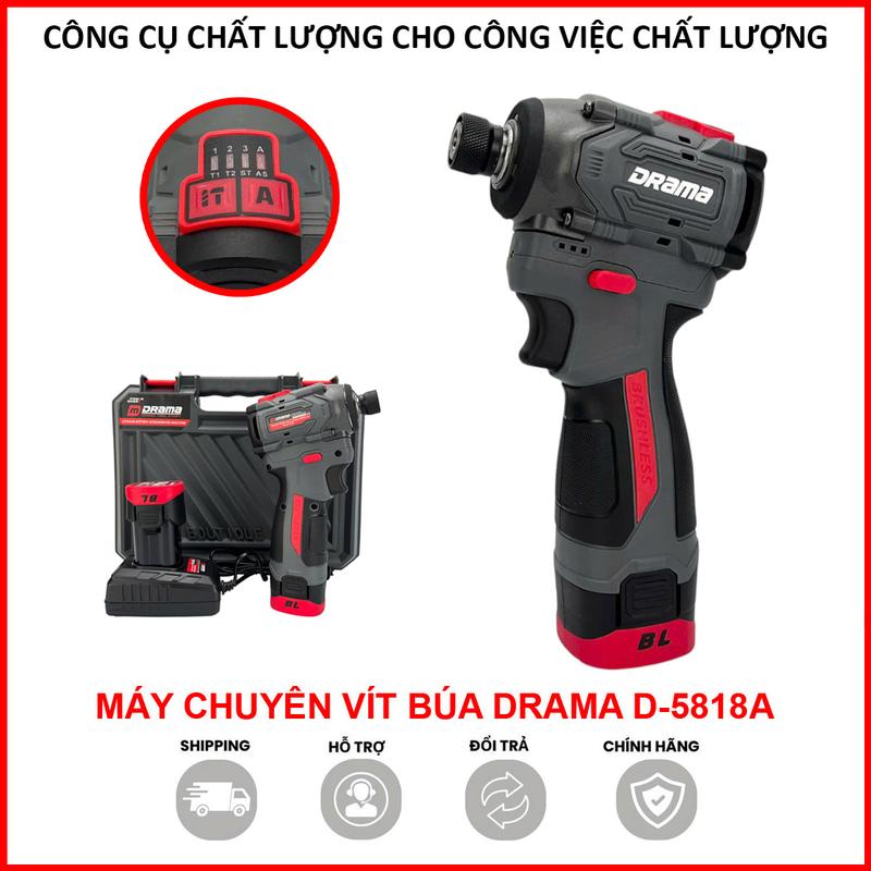  Máy Chuyên Vít Búa Drama D-5818A 200 Nm Không Chổi Than Chân Pin 16.8V Nội Địa 4 Cấp Chỉnh 